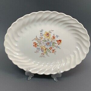 Clifton by Royal Oval Platter Tray Plate Ivory Floral Swirl Rim 11 5/8"